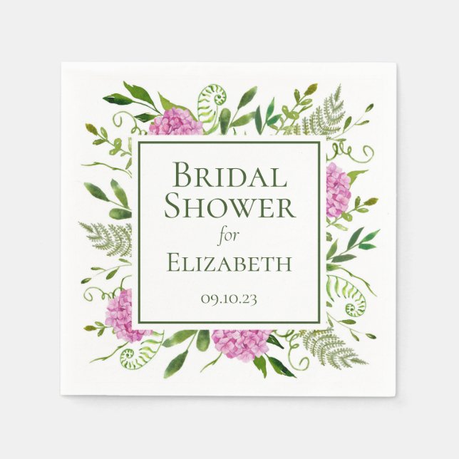 Pink Hydrangeas Bridal Shower Napkin (Front)