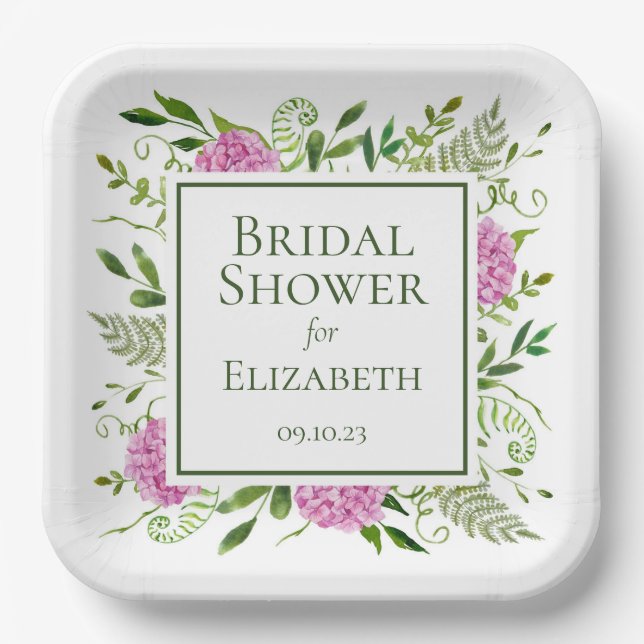 Pink Hydrangeas Bridal Shower Paper Plate (Front)