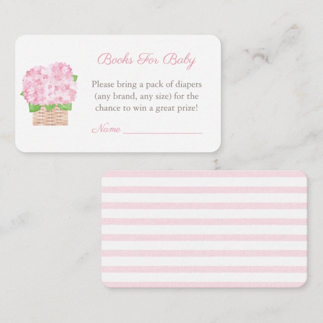 Pink Hydrangeas Girl Baby Shower Diaper Raffle Enclosure Card (Front/Back)