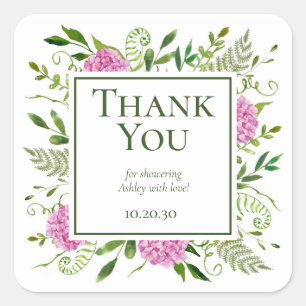 Pink Hydrangeas Girl Baby Shower Thank You Square Sticker
