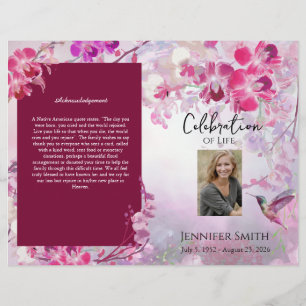 Pink Hydrangeas Hummingbird Funeral Program Flyer