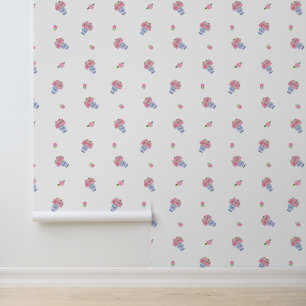 Pink Hydrangeas in Blue Chinoiserie Vase & Blooms Wallpaper