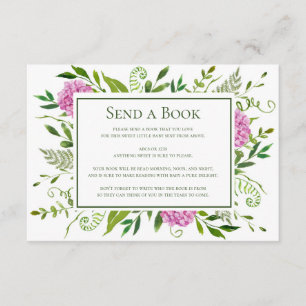 Pink Hydrangeas Send a Book Virtual Baby Shower Enclosure Card