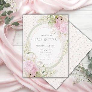 Pink Hydrangeas Vintage Baby Shower Invitation