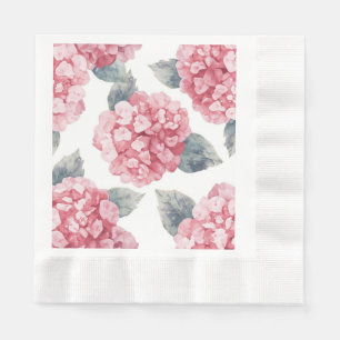 Pink Hydrangeas Watercolor Floral Blooms Painting Napkin