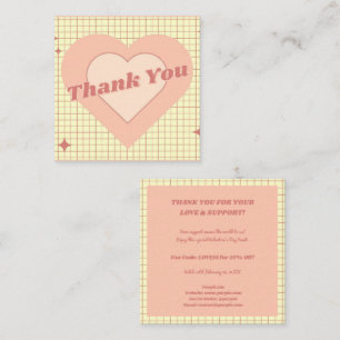 Pink Hypnotic Heart Chequered Pattern Thank You Square Business Card