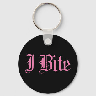 Pink "I Bite" Text Keychain