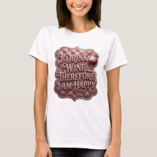 Pink I DRINK WINE THEREFORE I AM HAPPY T-Shirt