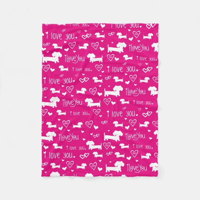 Pink I Heart Dachshund Dog Blanket (Front)