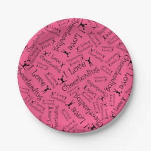 Pink I love cheerleading Paper Plate