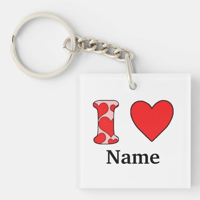 Pink i love costomized keychain (Front)