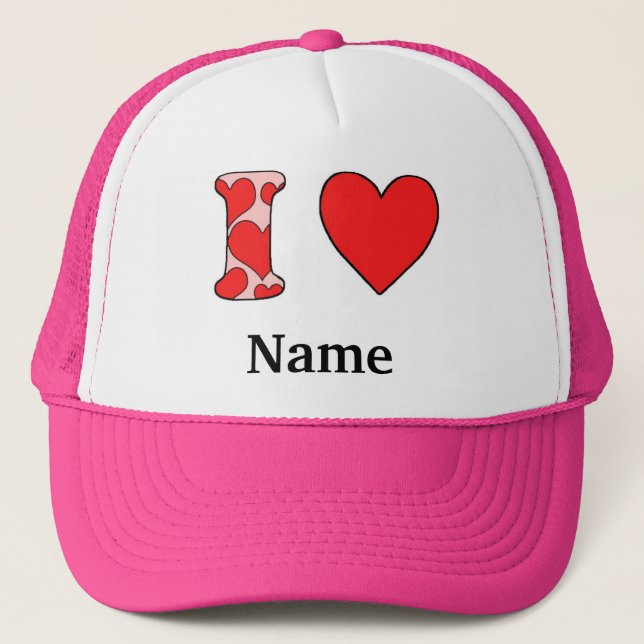 Pink i love costomized trucker hat (Front)