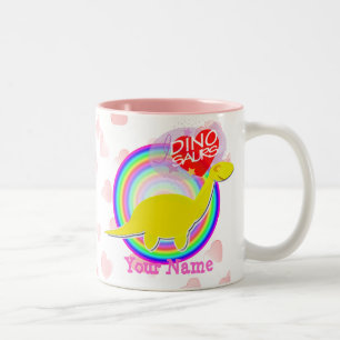 Pink I love Dinosaurs with Hearts Cartoon Name Mug