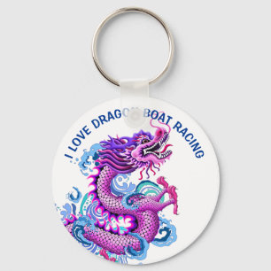 Pink I Love Dragon Boat Racing Keychain