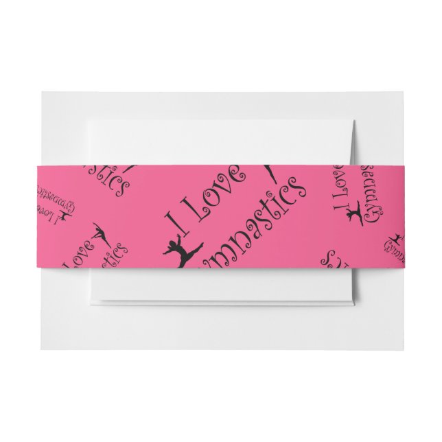 Pink I love gymnastics Invitation Belly Band (Front Example)