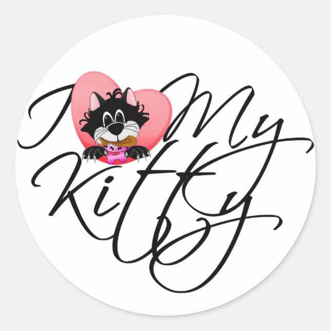 Pink I Love My Kitty Tshirts and Gifts Classic Round Sticker (Front)