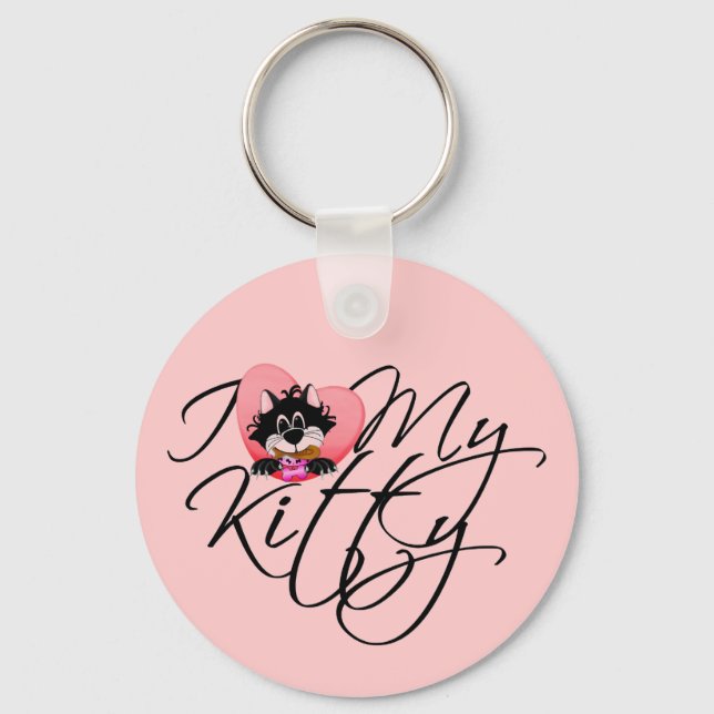 Pink I Love My Kitty Tshirts and Gifts Keychain (Front)