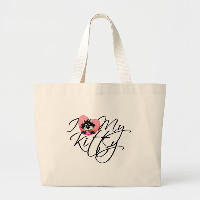 Pink I Love My Kitty Tshirts and Gifts Large Tote Bag (Front)