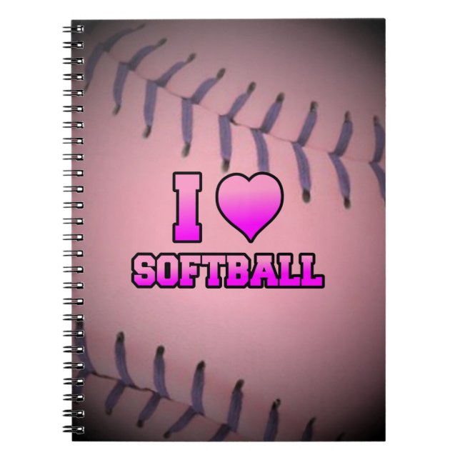 Pink I Love Softball Notebook (Front)