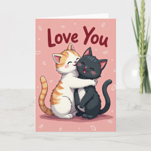 Pink I Love You Cats Card