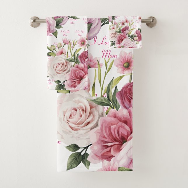 Pink I Love You Mom - Ensemble de serviettes de ba (En situation)