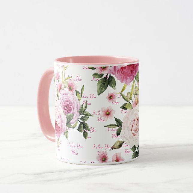 Pink I Love You Mom Mug (Front Left)