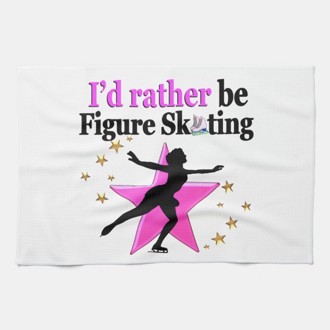 PINK I WOULD RATHER BE ICE SKATING DESIGN KITCHEN TOWEL (Horizontal)