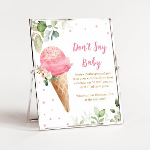Pink Ice Cream Baby Shower Don't Say Baby Sign