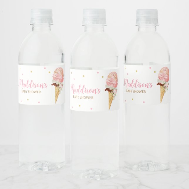 Pink Ice Cream Baby Shower  Water Bottle Label (Bottles)