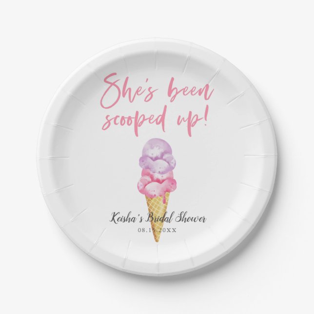 Pink Ice Cream Bridal Shower Paper Plate (Front)