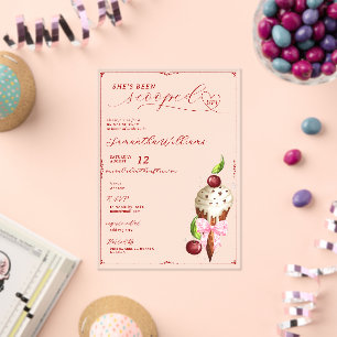 Pink Ice Cream Cherry Red Scooped Up Bridal Shower Acrylic Invitations