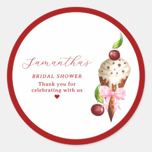 Pink Ice Cream Cherry Red Scooped Up Bridal Shower Classic Round Sticker