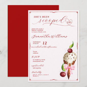 Pink Ice Cream Cherry Red Scooped Up Bridal Shower Invitation