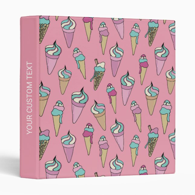Pink Ice Cream Cone Custom Text Binder (Front/Spine)