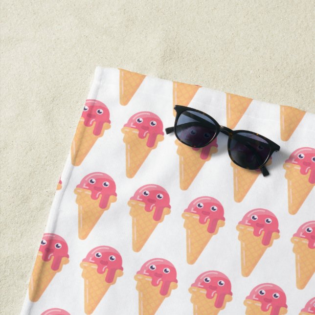 Pink Ice Cream Cone Pattern Cute Beach Towel (In Situ)