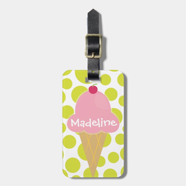 Pink Ice Cream Cone Personalized Luggage Tag (Front Vertical)
