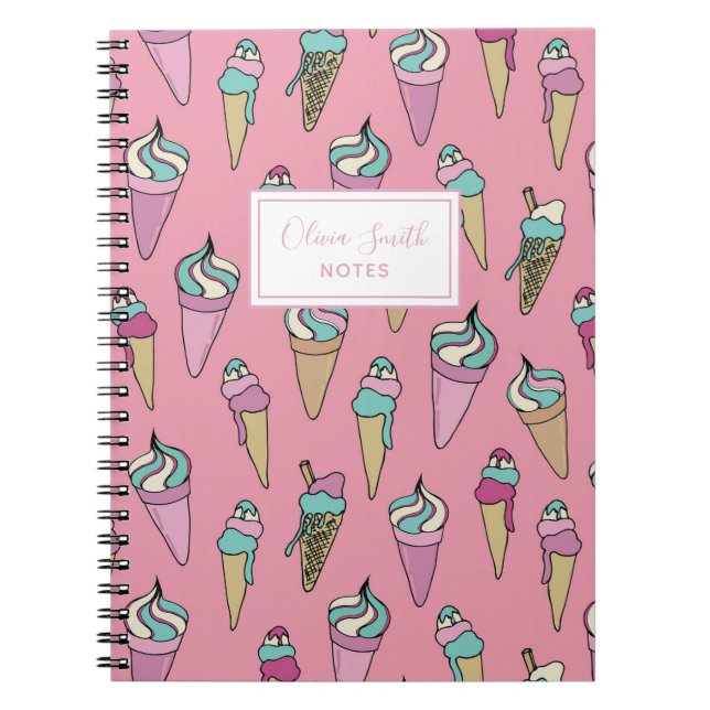 Pink Ice Cream Cone Personalized Notebook (Front)