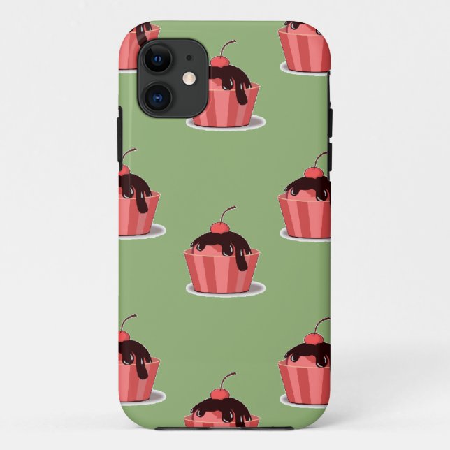 Pink ice cream cups on green Case-Mate iPhone case (Back)