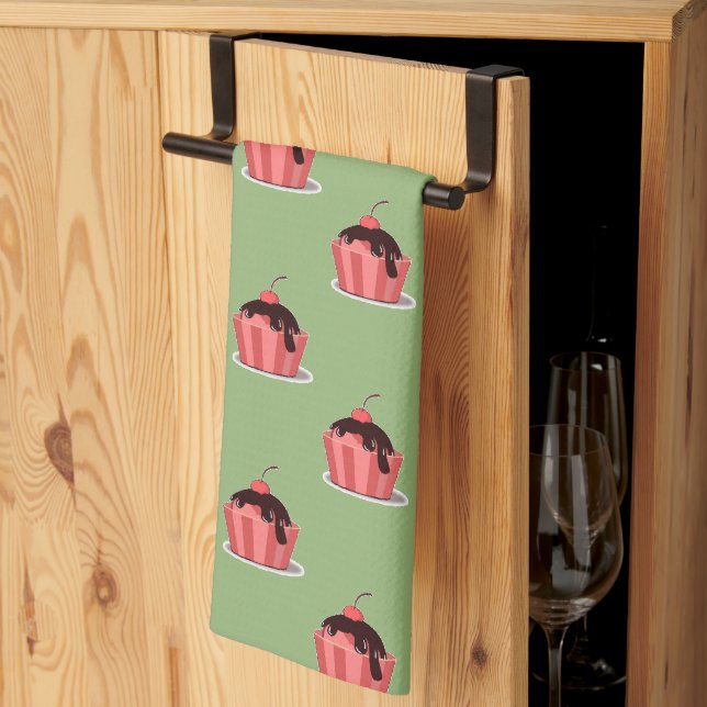 Pink ice cream cups on green kitchen towel (Thirds Fold)
