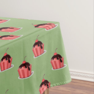 Pink ice cream cups on green tablecloth
