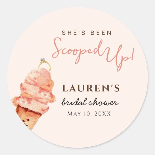 Pink Ice cream Scooped up Bridal Shower  Classic Round Sticker (Front)