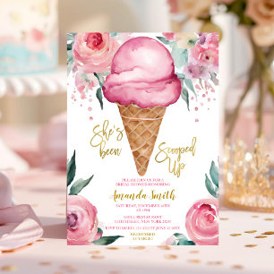 Pink Ice Cream She's Been Scooped Up Bridal Shower Invitation