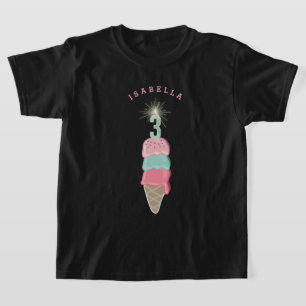 Pink Ice Cream Sparkler Girl 3rd Birthday Party T-Shirt