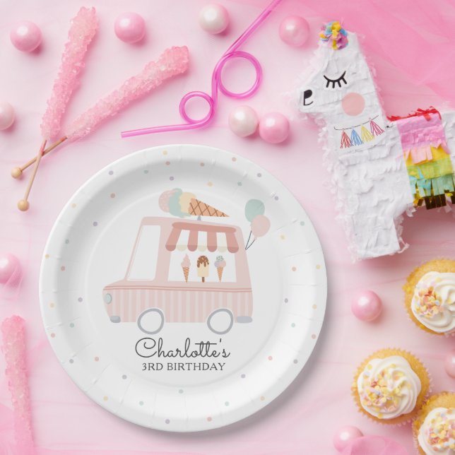 Pink Ice Cream Truck Birthday Party Decorations  Paper Plate (Party)