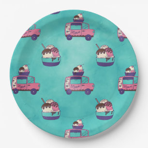 Pink Ice Cream Truck Paper Plate