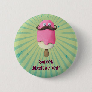 Pink Ice Cream with Moustaches 2 Inch Round Button