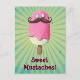 Pink Ice Cream with Moustaches Postcard