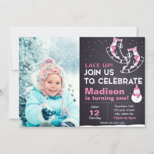 Pink Ice Skate Birthday Invitation with photo