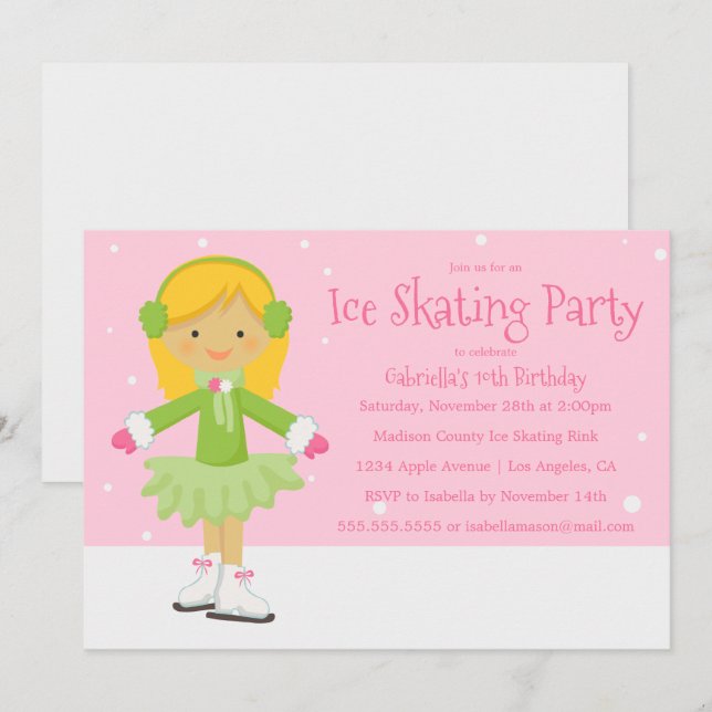 Pink Ice Skating | Birthday Party Invite (Front/Back)