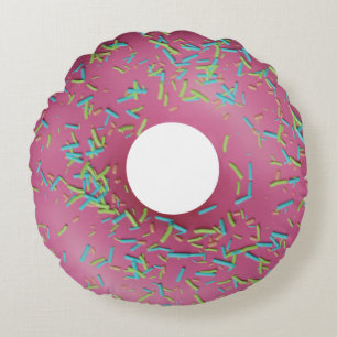 Pink iced donut round pillow
